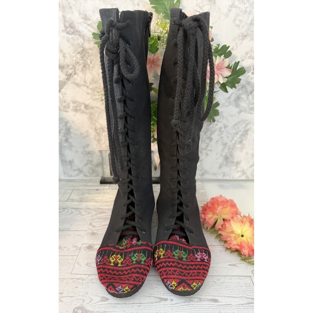Festival Fabric Lace up Boots by Siamese Dream Handmade Thailand Size 7.5 NWOT - Picture 14 of 16